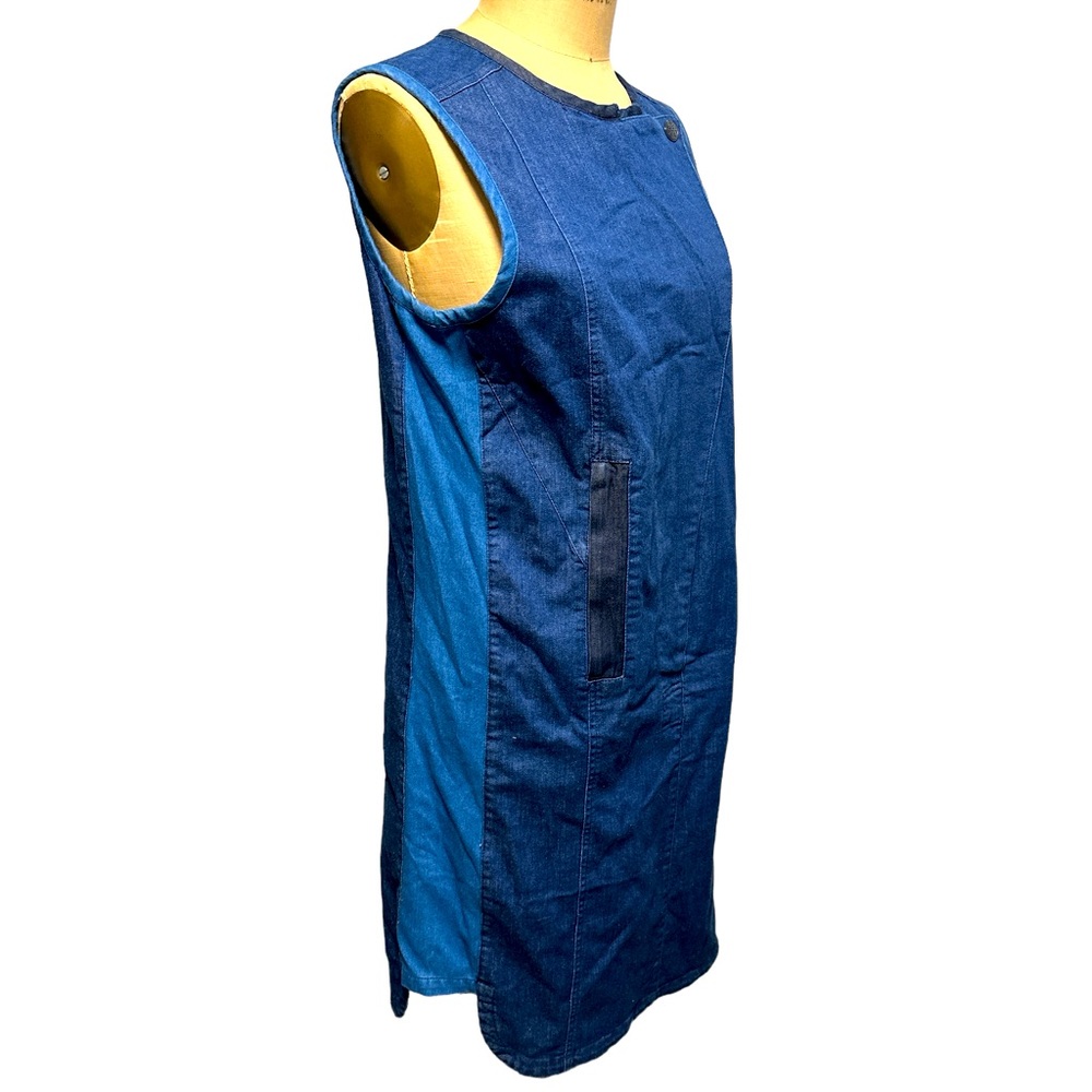 Tory Burch Front Zip Snap Blue Denim Midi Dress Size Medium